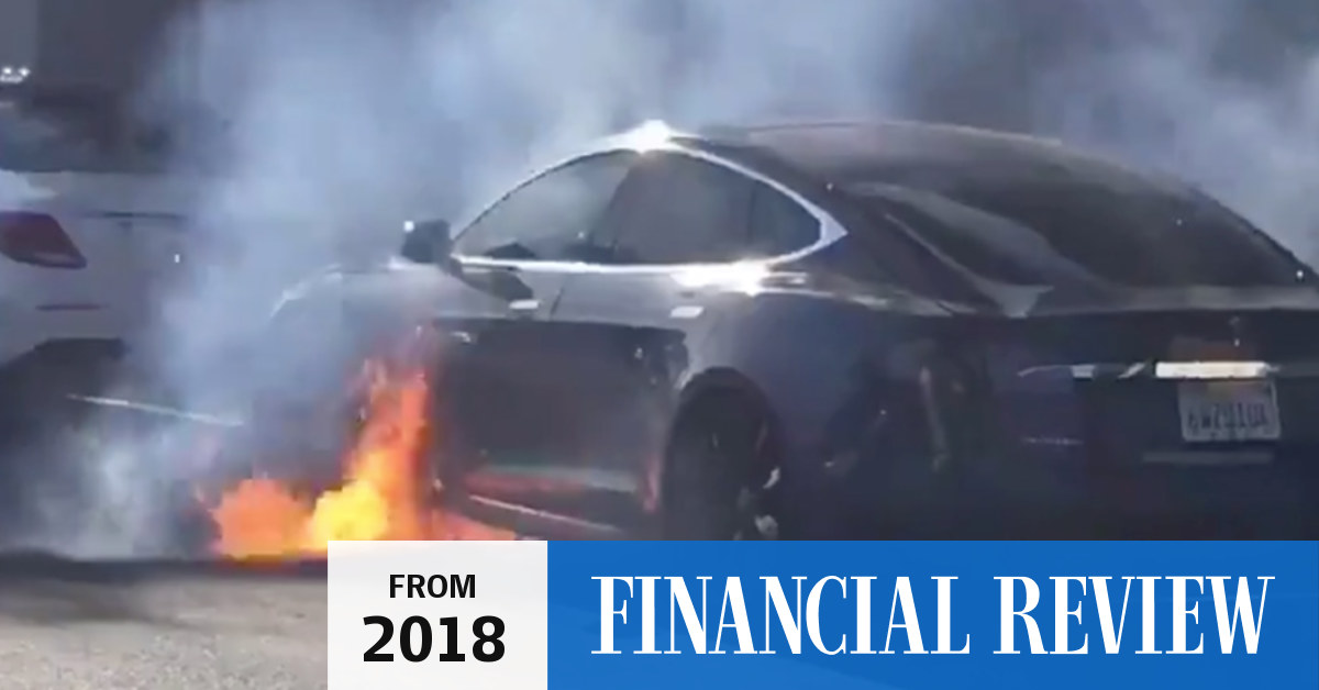 Tesla bursts into flames while director Michael Morris drives it in